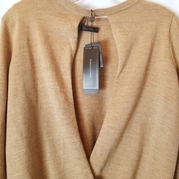NWT BCBGMaxAzria XS Camel 100% Merino Wool Lightweight Open Back‎ Sweater - Picture 4 of 11